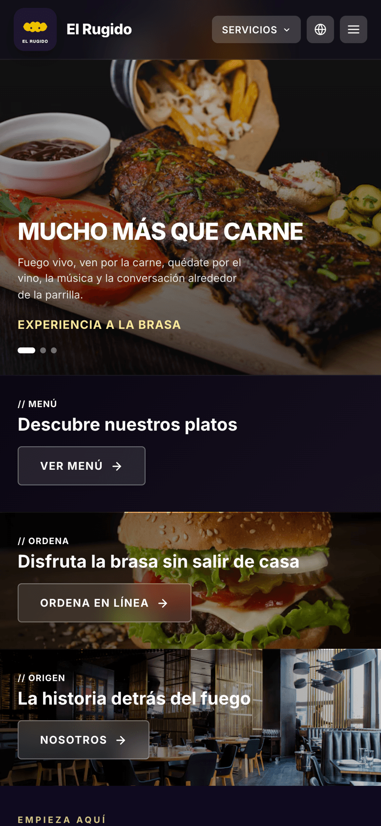 Página web de un restaurante creada con la plantilla de 1·klic:k